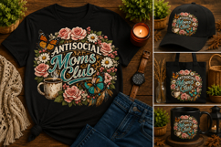 Antisocial Moms Club Floral PNG Sublimation Design Product Image 1