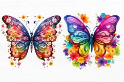 Rainbow Butterfly and Flowers Watercolor Sublimation clipart Product Image 2