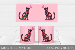 Floral Cat Mug Design. Valentines Mug Sublimation Product Image 1
