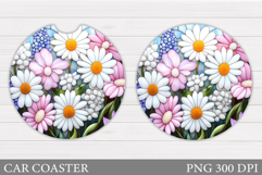 Daisy Flowers Car Coaster. Flowers Coaster Sublimation Product Image 1