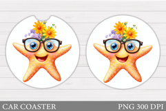 Cute Starfish Car Coaster. Cute Starfish Sublimation Product Image 1