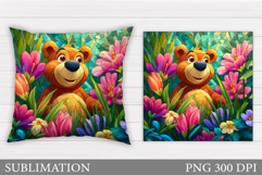 Cute Bear Pillow Design. Cute Bear Flowers Sublimation Product Image 1
