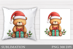 Christmas Bear Pillow Design. Christmas Pillow Sublimation Product Image 1