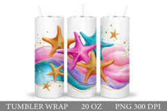 Starfish Tumbler Sublimation. Seashell Tumbler Wrap Design Product Image 1