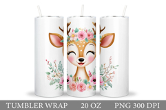 Cute Deer Tumbler Sublimation. Flowers Tumbler Design Product Image 1