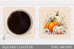 Pumpkin Coaster Design. Pumpkin Flowers Coaster Sublimation Product Image 1