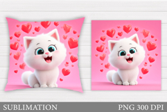 Valentines Cat Pillow Design. Valentines Pillow Sublimation Product Image 1