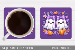 Cute Ghost Coaster Design. Halloween Pumpkin Coaster Product Image 1