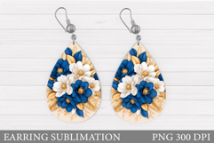 Flowers Teardrop Earring Design. Flowers Earring Sublimation Product Image 1