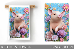 Cute Pig Kitchen Towel Design. Cute Pig Sublimation Product Image 1