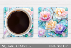 Floral Coaster Design. Flowers Coaster Sublimation Product Image 1