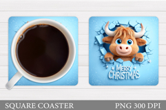 Christmas Cow Coaster. Christmas Cow Coaster Sublimation Product Image 1