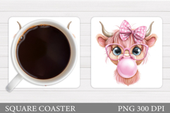 Cute Cow Coaster Design. Funny Cow Sublimation Product Image 1