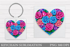 Floral Heart Keychain Design. Valentine Keychain Sublimation Product Image 1