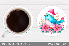 Christmas Bird Coaster Sublimation. Christmas Coaster Design Product Image 1