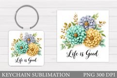 Flowers Keychain Design. Floral Keychain Sublimation Product Image 1