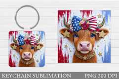 Patriotic Cow Keychain. Patriotic Keychain Sublimation Product Image 1