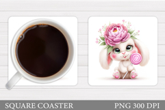 Cute Bunny Coaster Design. Cute Bunny Sublimation Product Image 1