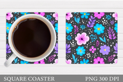 Flowers Coaster Sublimation. Floral Coaster Design Product Image 1