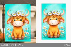 Highland Cow Garden Flag. Summer Cow Garden Flag Design Product Image 1
