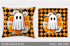 Cute Ghost Pillow Design. Halloween Pillow Sublimation Product Image 1