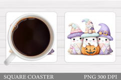 Patchwork Ghost Coaster Design. Cute Halloween Sublimation Product Image 1