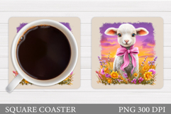 Cute Lamb Coaster Sublimation. Lamb Flowers Coaster Design Product Image 1
