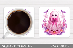 Cute Ghost Coaster Design. Halloween Coaster Sublimation Product Image 1
