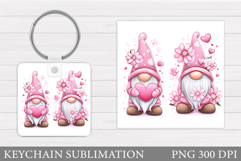 Valentines Gnome Keychain. Valentines Keychain Sublimation Product Image 1