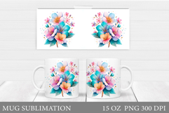 Floral Mug Wrap Sublimation. Flowers Mug Design Product Image 1