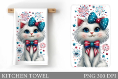 Patriotic Cat Kitchen Towel. Cute Cat Sublimation Product Image 1