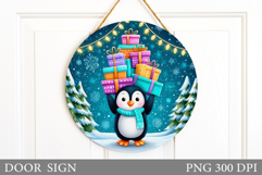 Christmas Penguin Door Sign. Christmas Door Sign Sublimation Product Image 1
