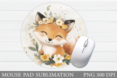 Cute Fox Mouse Pad Design. Fox Round Mouse Pad Product Image 1