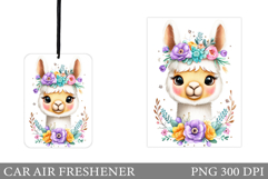 Cute Lama Car Air Freshener. Cute Lama Flowers Sublimation Product Image 1