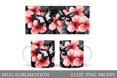 Butterfly Mug Sublimation. Butterfly Flowers Mug Design Product Image 1