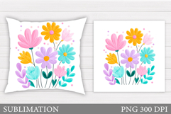 Wildflowers Pillow Sublimation. Flowers Sublimation Product Image 1