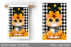 Fall Cat Kitchen Towel. Fall Kitchen Towel Sublimation Product Image 1