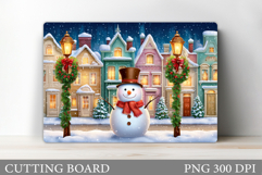 Cute Snowman Cutting Board. Winter Cutting Board Sublimation Product Image 1