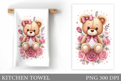 Cute Bear Kitchen Towel. Bear Flowers Kitchen Towel Design Product Image 1