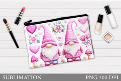 Valentines Gnome Cosmetics Bag. Valentines Makeup Bag Design Product Image 1