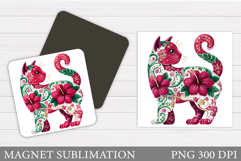 Floral Cat Magnet Sublimation. Cat Magnet Design Product Image 1