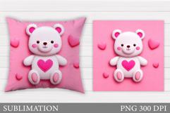 Valentines Bear Pillow Design. Valentines Pillow Sublimation Product Image 1