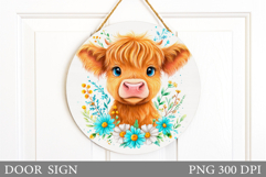 Highland Cow Door Sign. Cow Flowers Door Sign Design Product Image 1