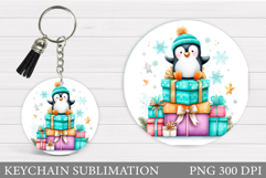Cute Penguin Keychain Sublimation. Christmas Keychain Design Product Image 1