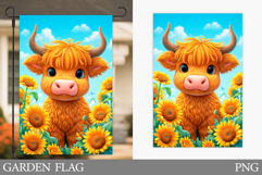 Highland Cow Garden Flag. Summer Cow Garden Flag Design Product Image 1