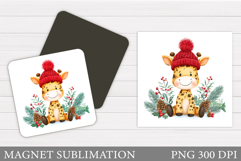 Christmas Giraffe Magnet. Christmas Magnet Sublimation Product Image 1