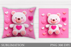 Valentines Bear Pillow Design. Valentines Pillow Sublimation Product Image 1