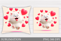 Valentines Cat Pillow Design. Valentines Pillow Sublimation Product Image 1