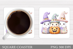 Patchwork Ghost Coaster Design. Cute Halloween Sublimation Product Image 1