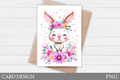 Spring Bunny Card Design. Bunny Flowers Card Printable Product Image 1